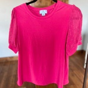 CeCe Pink puff sleeve top Size M